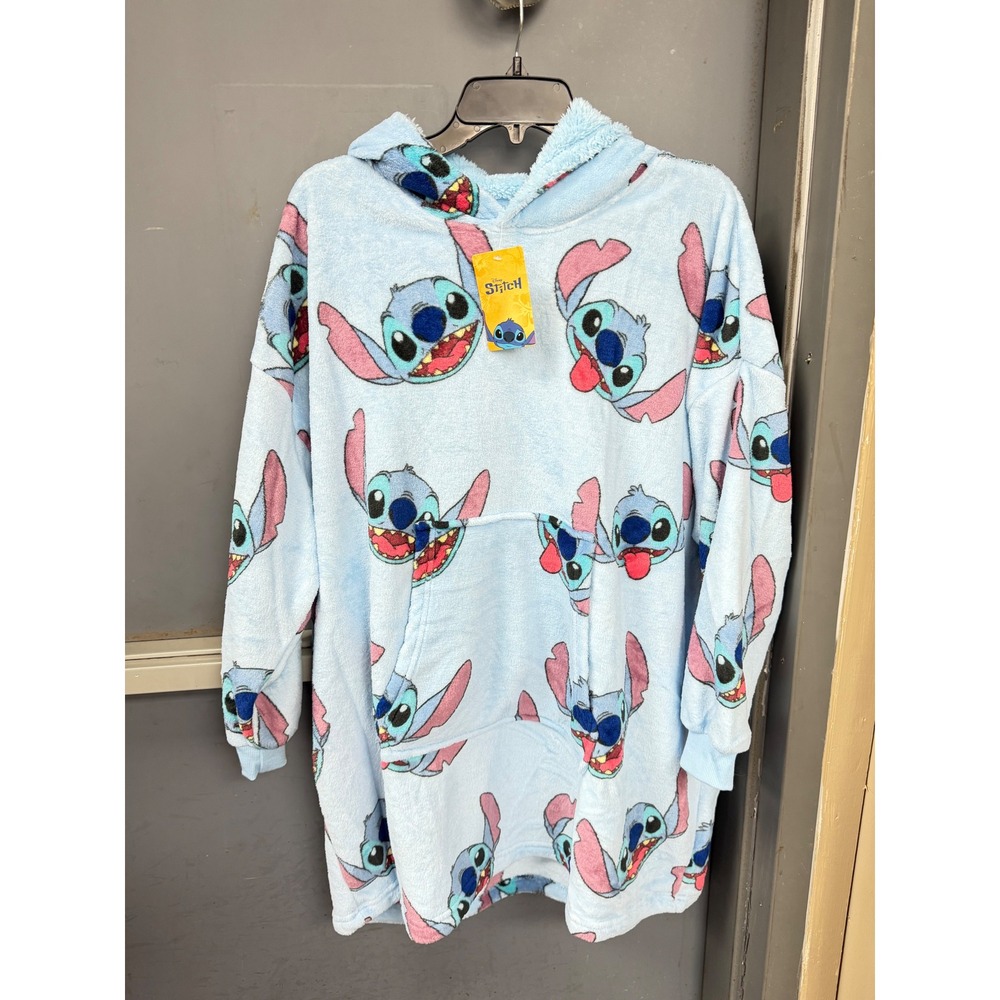 Disney Stitch Oversized Wearable Sherpa Fleece Blanket Hoodie One Size NWT